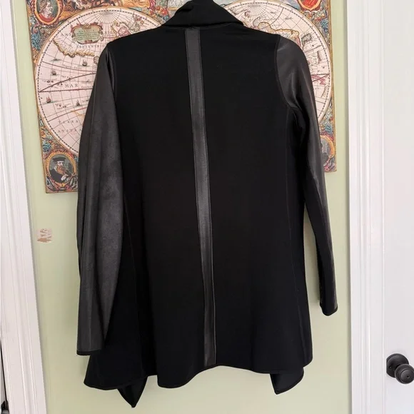Spanx Ponte Leather Sleeve Drape Front Jacket - Picture 8 of 9